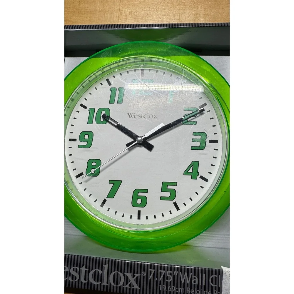 Westclox 7.75 Inch Quartz Wall Clock Neon Lime Green Analog Round Retro Modern